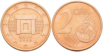 Мальта 2 евроцента 2008 KM 126 сталь плакированная медью UNC 3458-164