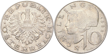 Австрия 10 шиллингов 1988 KM 2918 медно-никель 4142-1223