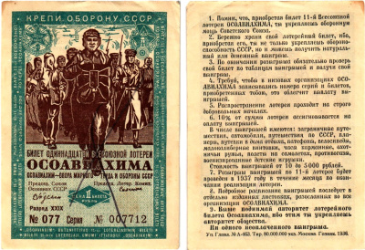 СССР 1 рубль 1936 Одиннадцатая всесоюзная лотерея Осоавиахима 2196-10-1-2
