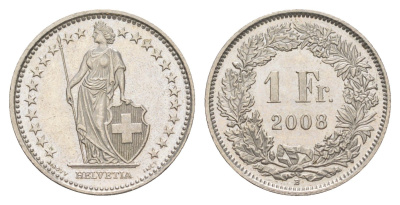 Швейцария 1 франк 2008 KM 24a медно-никель UNC 4556-742