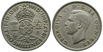 Великобритания 2 шиллинга (флорин) 1947 Георг VI (1936-1952) KM 865, Spink 4102 медно-никель 4381-1046