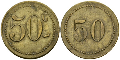 Франция 50 сантимов XIX-XX век ресторанный жетон латунь 4166-1223