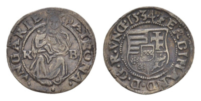 Венгрия 1 денар 1534 KB, Фердинанд I (1526-1564), мадонна с младенцем серебро EH 745a серебро 650-745