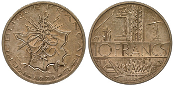 Франция 10 франков 1979 тип Матье KM 940, Le Franc 365.13-14 никель латунь 4123-623