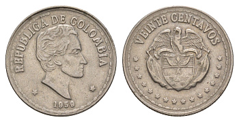 Колумбия 20 сентаво 1959 KM 215 медно-никель 4656-1012