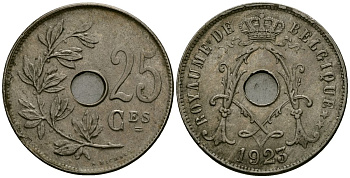 Бельгия 25 сантимов 1923 Belgique KM 68 медно-никель 4165-511