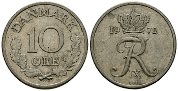 Дания 10 эре 1972 C; S, Фредерик IX (1947-1972) KM 849 медно-никель 4136-862