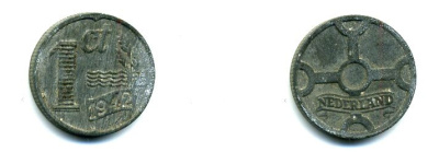 НИДЕРЛАНДЫ 1 ЦЕНТ 1942 ВИЛЬГЕЛЬМИНА (1890-1948) KM 170 цинк 46-322