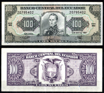 Эквадор 100 сукре 1997 Pick 123 Ad бумага 7547-84-1-2