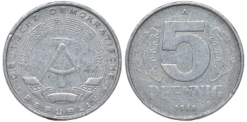 ГДР 5 ПФЕННИГОВ 1968 A KM 9.1 алюминий 62-156