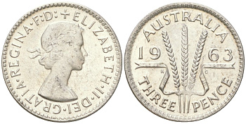 Австралия 3 пенса 1963 Елизавета II (1952-2022) KM 57 серебро 4623-127