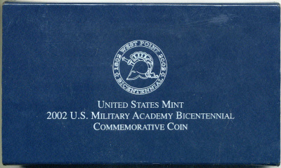 США 1 доллар 2002 W, 200 лет военной академии в Вест Поинте, в оригинальной коробке, сертификат KM 338 серебро PROOF 00-00