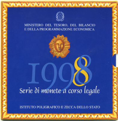 Италия набор из 12 монет 1998 500 и 1000 лир серебро, официальный набор в картонном буклете, 400 лет архитектору и скульптору Джовани Лоренцо Бернини UNC 4-5-1-25