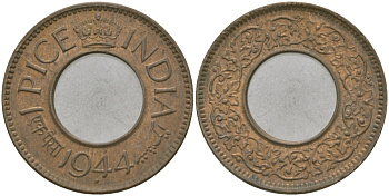 Британская Индия 1 пайс 1944 Георг VI (1936-1952) KM 533 бронза 33-1052