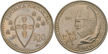 Португалия 100 эскудо 1985 INCM, 800 лет со дня смерти Короля Альфонсо Энрике KM 629 медно-никель aUNC 4587-1033