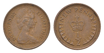 Великобритания 1/2 пенни 1971 Елизавета II (1952-2022) KM 914, Spink 4239 бронза 4697-867