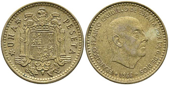 Испания 1 песета 1966 (74) Франсиско Франко (1939-1975) KM 796 алюминиевая бронза 110-1235