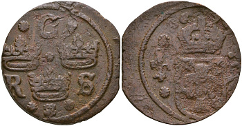 Швеция 1/4 эре 16хх Кристина (1632-1654) медь 4168-114