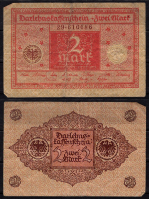 Германия 2 марки 1920 Pick 59 бумага 6293-1-1-2