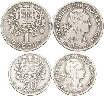 Португалия набор из 2 монет (50 сентаво и 1 эскудо) 1944 и 1946 KM 577 и 578 никель латунь 4612-624-625