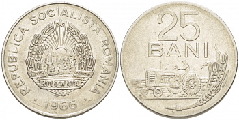 Румыния 25 бани 1966 трактор KM 94 сталь плакированная никелем 4448-447