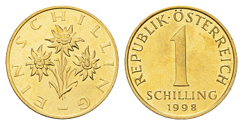 Австрия 1 шиллинг 1998 KM 2886 алюминиевая бронза UNC 4148-841