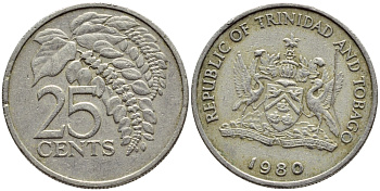 Тринидад и Тобаго 25 центов 1980 цветок дикая пуансеттия KM 32 медно-никель 4396-753