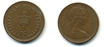 Великобритания 1/2 пенни 1971 Елизавета II (1952-2022) КМ 914, Spink 4239 бронза 4110-1627