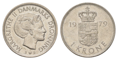 Дания 1 крона 1979 Маргрете II (1972-2024) KM 862 медно-никель 3459-923