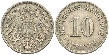 ГЕРМАНИЯ 10 ПФЕННИГОВ 1912 D KM 12, J. 13 медно-никель 210-657