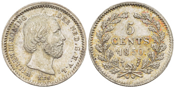 Нидерланды 5 центов 1850 Виллем III (1849-1890), точка после даты KM 91 серебро aUNC 66-1223