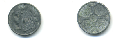 НИДЕРЛАНДЫ 1 ЦЕНТ 1942 ВИЛЬГЕЛЬМИНА (1890-1948) KM 170 цинк 83-835