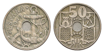 Испания 50 сентимо 1949 Франсиско Франко (1939-1975) KM 777 медно-никель 4623-642