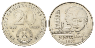 ГДР 20 марок 1979 A, 30 лет образования ГДР J. 1573, KM 75 медь никель цинк UNC 4680-743