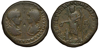 Римская Империя, Провинция Нижняя Мезия, Маркианополь пентассарий 222 - 235 Александр Север, бюсты Александра Севера и Юлии Мамеи / , 13,03 гр медь 00-00