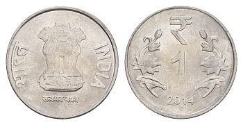 Индия 1 рупия 2014 монетный двор звезда KM 394 нержавеющая сталь UNC 4650-1116