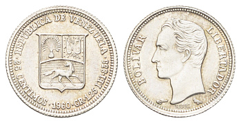 Венесуэла 25 сентимо 1960 год-тип Y 35a серебро UNC 4668-1122