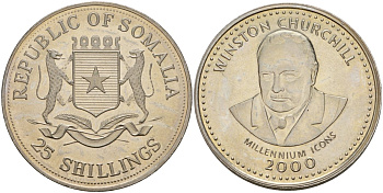Сомали 25 шиллингов 2000 иконы тысячелетия - Уинстон Черчилль KM 70 медно-никель UNC 4125-822