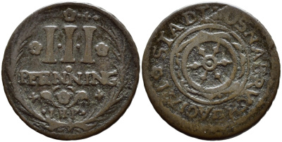 Оснабрюк 3 пфеннига 1721 IHP KM 9 медь 75-1657