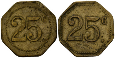 Франция 25 сантимов XIX-XX век ресторанный жетон латунь 4166-522