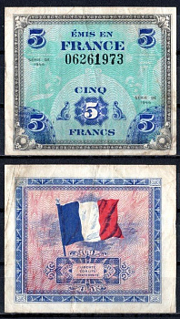 Франция 5 франков 1944 Pick 115 бумага 7183-30-2-2