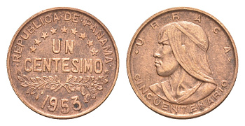 Панама 1 сентесимо 1953 50 лет независимости KM 17 бронза 4643-1223