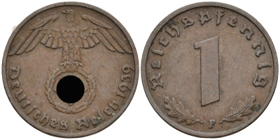Германия 1 рейхспфенниг 1939 F KM 89, J 361 бронза 4136-1169