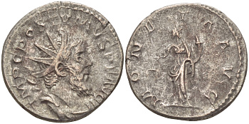 Римская Империя (императоры в Галлии) антониниан 260 - 269 Постум. IMP C POSTVMVS P F AVG / MONETA AVG, Монета с весами и рогом Изобилия, Колония Агриппины, Good Very fine RIC 315 биллон 1073-12-97