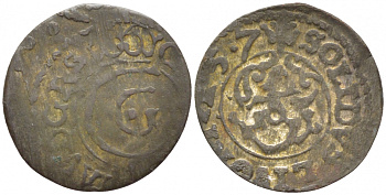 Ливония, Рига, шведская оккупация солид (шиллинг) 1657 Кристина (1634-1654) серебро 4127-714