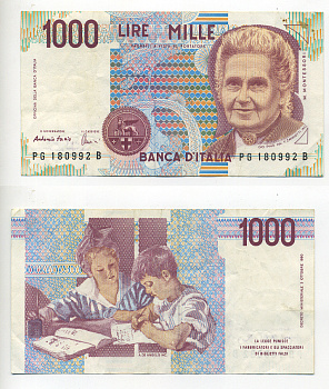 Италия 1000 лир 1990 Мария Монтессори Pick 114c 7214-28-2