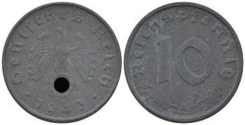 Германия 10 рейхспфеннигов 1943 A KM 101, J. 371 цинк   4589-1253