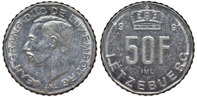 Люксембург 50 франков 1991 Герцог Жан (1964-1999) KM 66 никель 4143-134