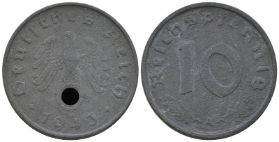 Германия 10 рейхспфеннигов 1943 A KM 101, J. 371 цинк   4589-1253