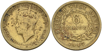Британская Западная Африка 6 пенсов 1947 Георг VI (1936-1952) KM 22 никель-латунь 4588-722
